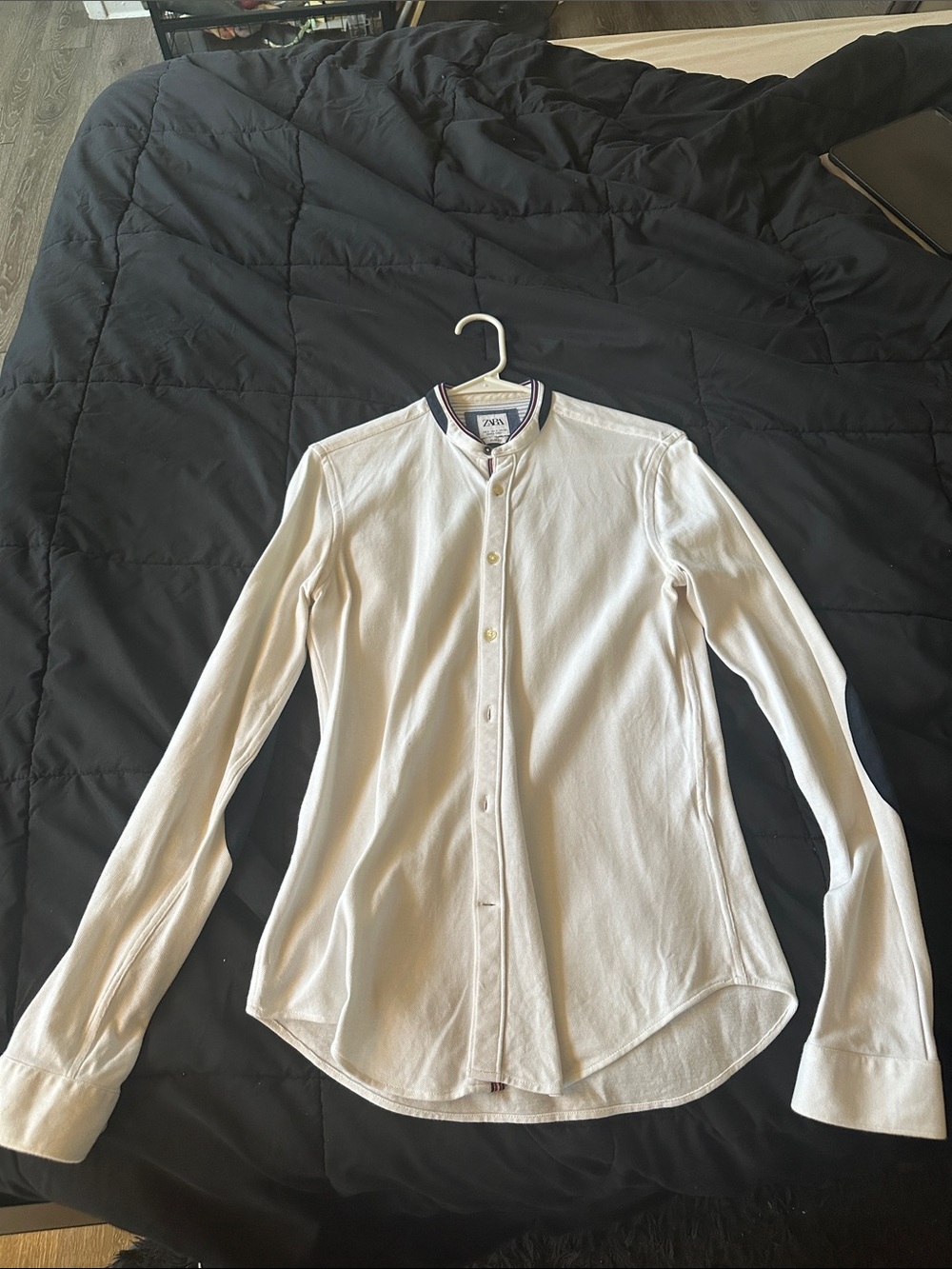 Zara White Mandarin-Collar Long-Sleeve Button Shirt